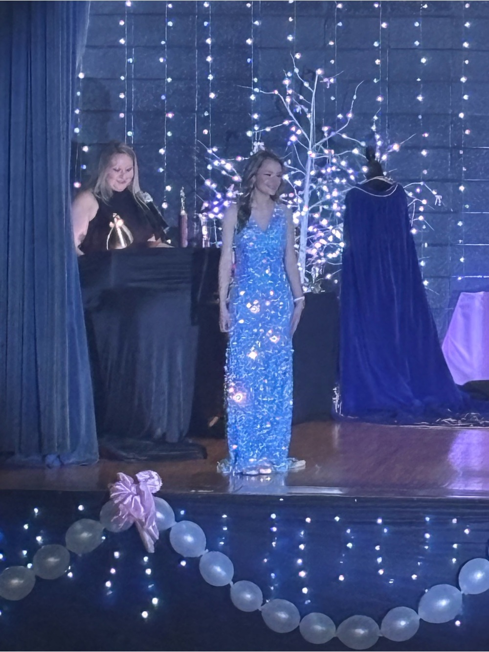 Sparkling Light Blue Sequin Evening Gown - Women Dresses